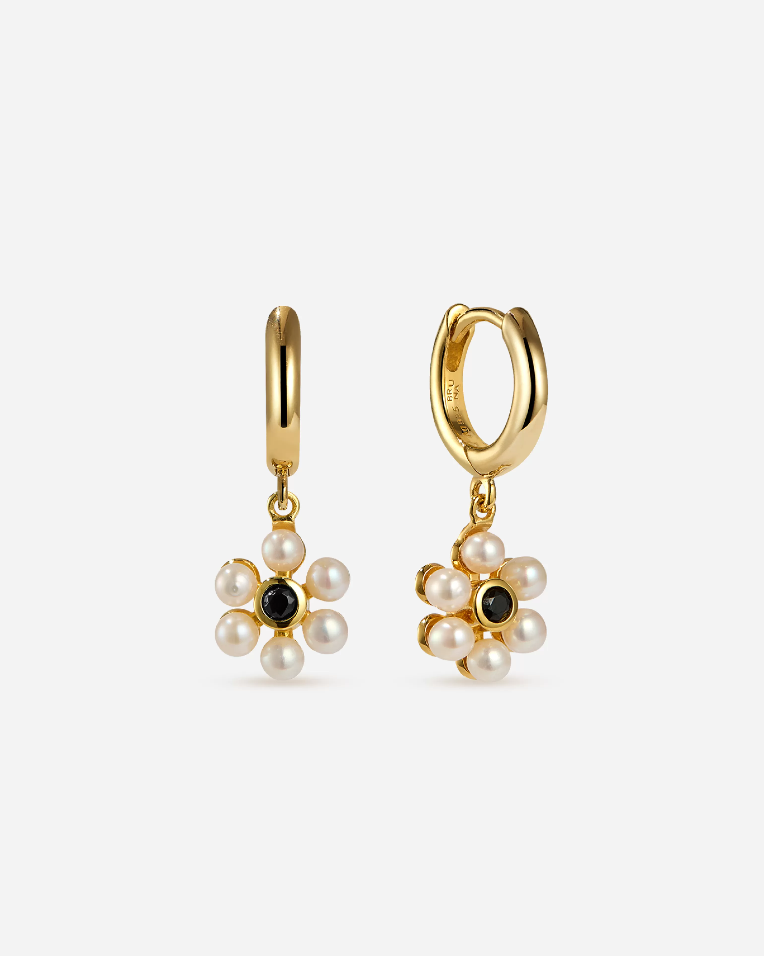 Charm Hoops | Hoops^BRUNA The Label Gironde Onyx Mini Hoops 18k Gold Vermeil & Gemstones & Pearls